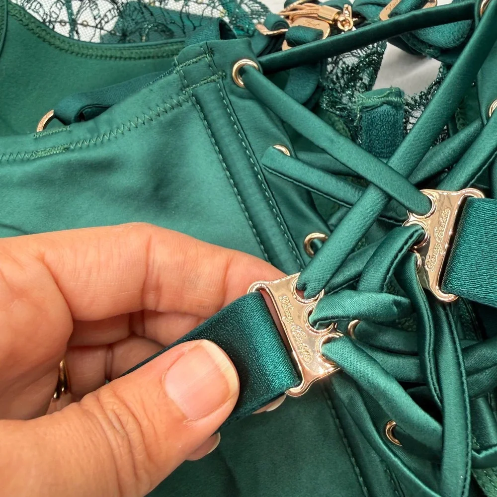 Honey Birdette Gloria Push Up Bustier Forest Green Lace‎ 30H Lingerie Corset Top
